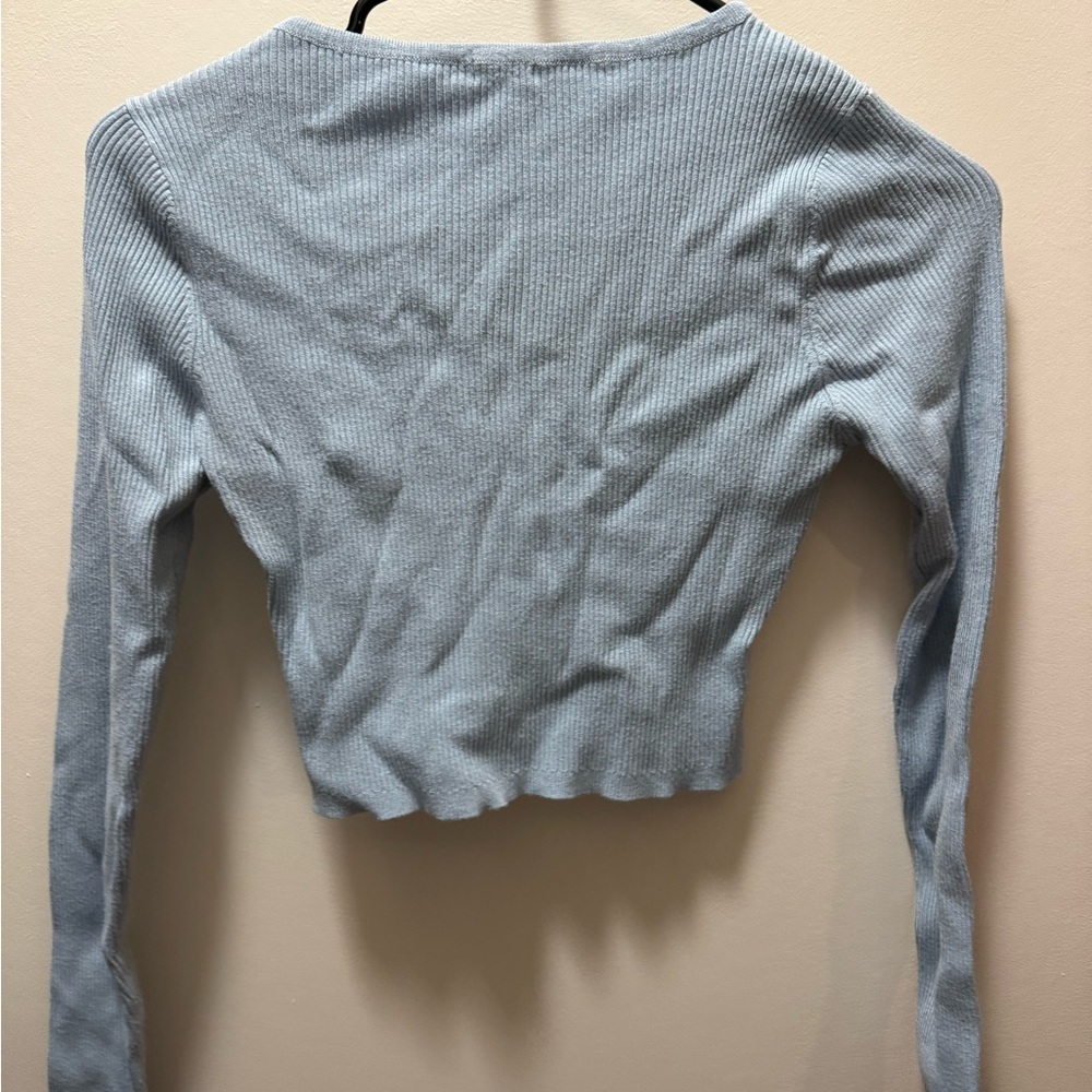 Garage Light Blue Ribbed Button-Up Crop Top - Picture 2 of 2